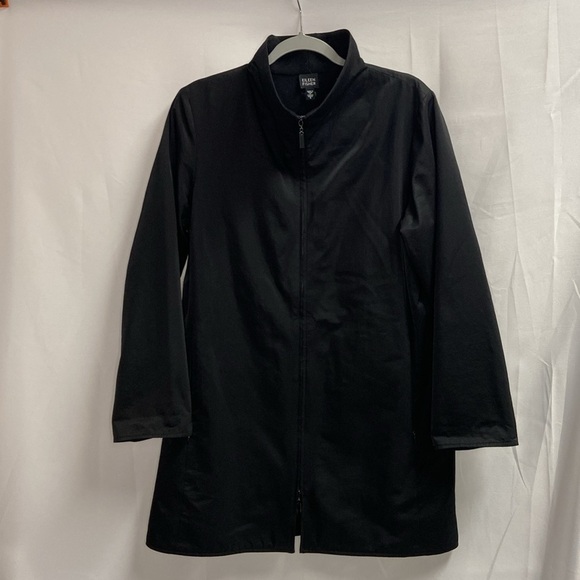 Eileen Fisher Lined Zip Front Rain Jacket Car Coat Black Size Small - Picture 1 of 5